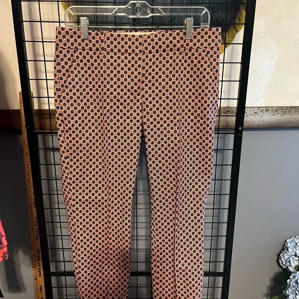 J. Crew Pink and Blue Cafe Capri Geometric Cropped Pants